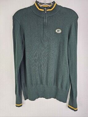 Green Bay Packers Cutter & Buck 1/4 Zip Sweater Green Cotton Blend Sz L Football